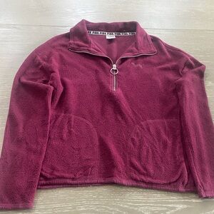 PINK Victoria's Secret Maroon Quarter-Zip Sherpa